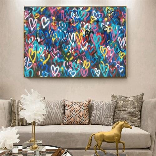 Abstract Canvas Wall Paintings Decoration Prints for Home Graffiti Heart Pictures On The Wall Frameless Painting