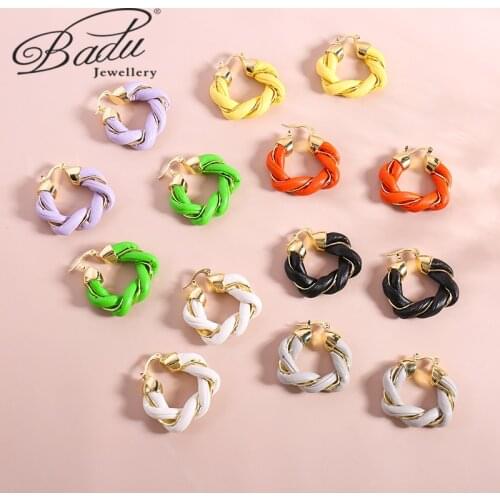 Badu 2021 Fashion Weave Leather Hoop Earrings Jewelry Retro Metals Type Geometry Round Earring for Women Summer Gift