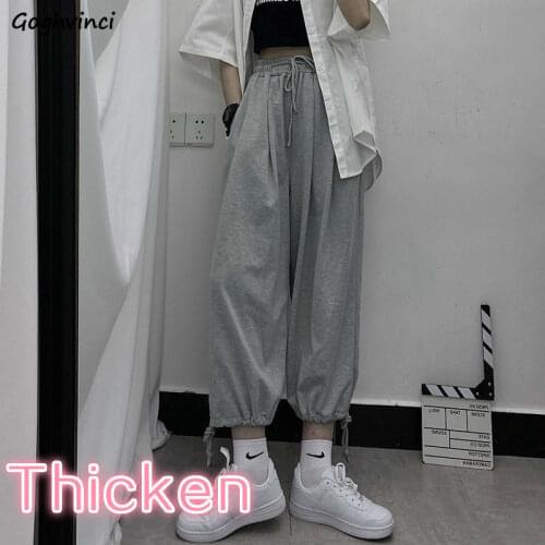 Casual Pants Women Autumn Winter Plus Velvet Thicken Large Size 5XL High Waist Drawstring Wide-leg Trousers Chic Leisure Female