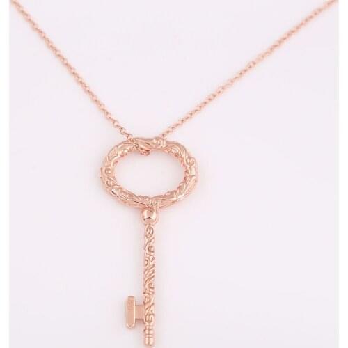 Authentic S925 Sterling Silver Rose Regal Key Necklace For Women Wedding Party Gift fit Lady Fine Jewelry