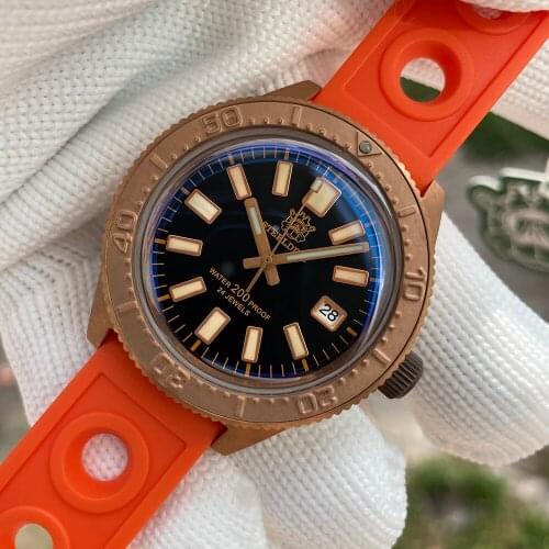 Steeldive Bronze 62Mas Diver Automatic Mechanical Men Watch NH35 Sapphire Bronze Bezel Rubber Calendar Luminous
