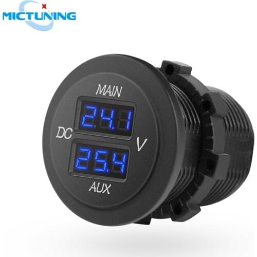 MICTUNING 10-60V Blue LED Digital Round Double Voltmeter Panel Voltage Monitor Universal for Car Pickup Truck Dual Battery Pack