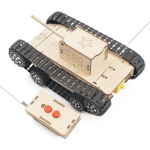 Wooden Electric Remote Control Tank Kids DIY Handmade Building Toy STEM Educational Experimental Model Kit Puzzle Toys