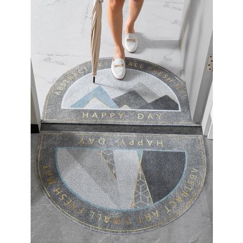 Welcome Mat Half Round Rug Low-Profile Mud Mat Rubber Doormat Gray Anti-Slip Entrance Dirts Trapper Large Carpet Indoor Rugs