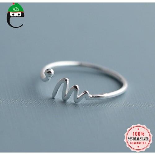 ElfoPlataSi 100% 925 Real Sterling Silver Fashion Waves Cocktail Opening Ring Sizable 5 6 7 Teen Girls Kids Xmas Gift XY1007