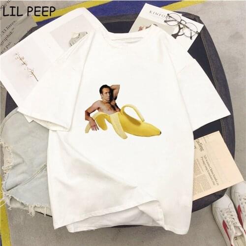 Nicolas Cage In A Banana Print Vintage Tshirt Women Short Plus Size Women Aesthetic Tshirt Gothic Japanese Graphic Tees Women