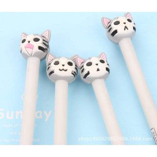 24 Pcs Cartoon Cute Gray Cat Gel Pen Student Creative Stationery Kawaii School Supplies Material Escolar Papelaria