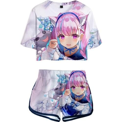 Hot sale S2K HOLOLIVE VTuber minato aqua Summer Women/Girl Sets Sexy Short Tops+shorts Elastic Waist Suit Kawaii Two Piece Sets