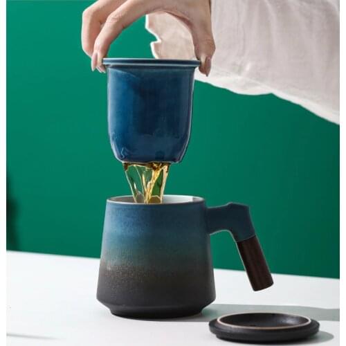 LUWU Ceramic Tea Cup with Lid Coffee Tea Mugs 400ml