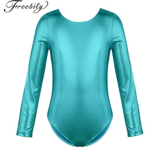 Kids Dancewear Girls Gymnastics Leotard Long Sleeves Glittery Ballet Gymnastics Leotard Jumpsuit Child ExerciseDance Costume
