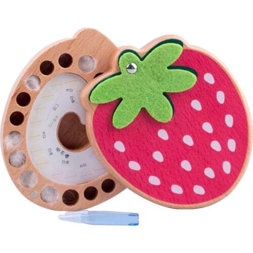 Strawberry Box Souvenir Tooth Collection Wooden Baby Save Deciduous Tooth Box Organizer Box Keepsakes Collecting Creative Gifts