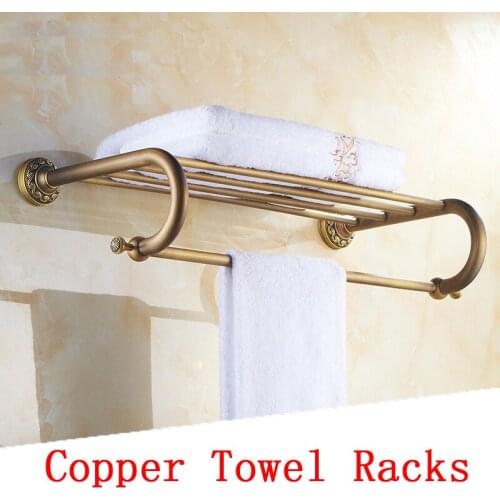 Brass antique bathroom towel rack shelf Copper hotel fixed bath towel racks bars vintage Single towel bars holder wall mounted