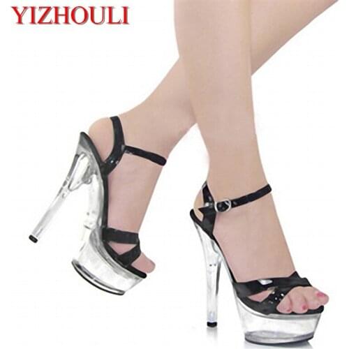 Summer sandals, transparent waterproof 15cm thin heel, with nightclub black fashion sandals