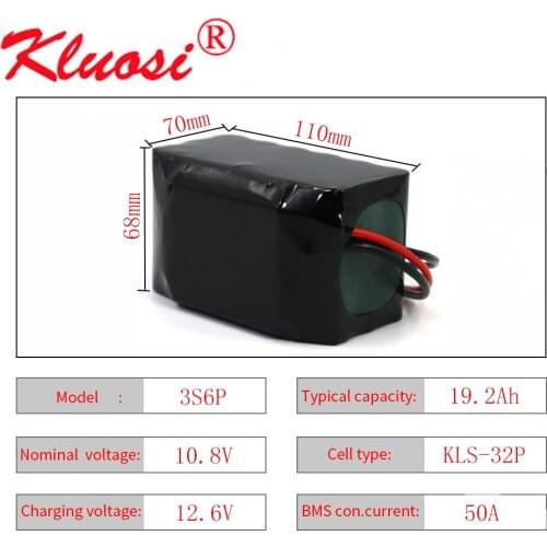 KLUOSI 3S6P 12V 19.2Ah 12.6V 20Ah Orline Lithium Battery Pack with 50A BMS 500Watt High Power for Motor Scooter Light Etc XT60