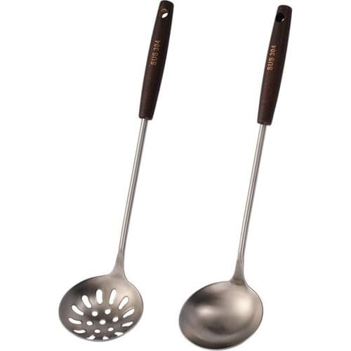 40cm Stainless Steel Skimmer Slotted Serving Spoon Hot Pot Spoon With Wood Handle Heavy Duty Cooking Strainer Spoon For Kitchen