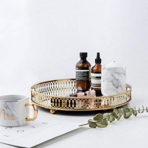 Metal Mirrored Ornate Decorative Tray Dia 32cm, Candle Holder, Wedding Snake Cup 37MF