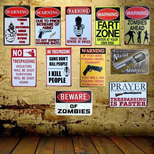 [ Mike86 ] GUN ZOMBIES Metal Sign Wall Plaque Iron Painting Retro Gift pub Home bar Party Festival Decoration 20X30 CM FG-3