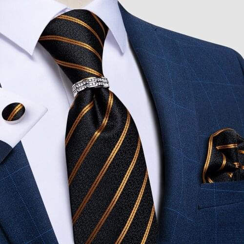 New Fashion Silk Jacquard Mens Tie Set 8cm Width Business Formal Wedding Necktie Accessories Tie Ring Hanky Cufflinks DiBanGu