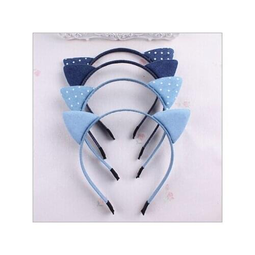 2016 New Fashion Classic Korean Blue Jean Cowboy Hairband Cat Ear Denim Leisure Headbands Girls Children Hair Accessories