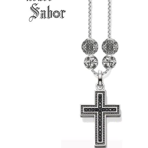 Necklace Cross Faith Heart Gift For Women & Men, Female Rebel Bead silver color Fashion Jewelry Wholesale thomas