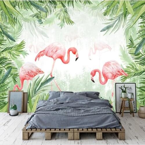 Custom 3D Poster Photo Wall Painting Banana Leaf Flamingo 3D Mural Living Room Children Room Bedroom Waterproof Canvas Wallpaper