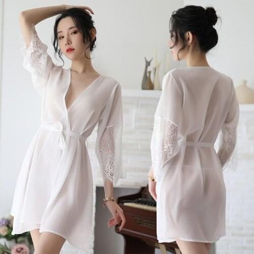 Net gauze cardigan type sexy lace sleeve nightgown perspective sexy temptation home clothing appeal underwear beach clothes