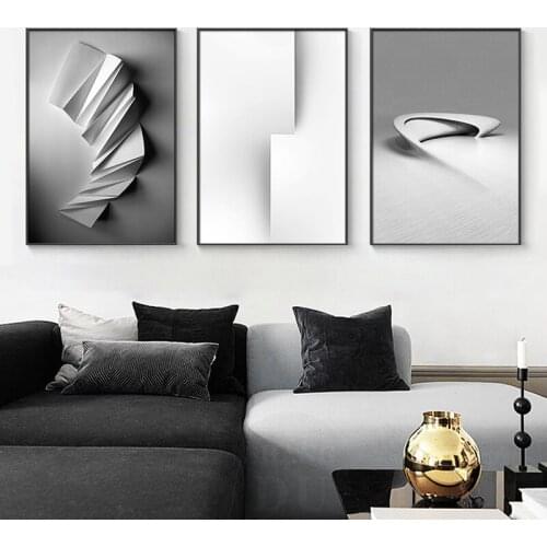Nordic Black White Geometry Space Art Canvas Poster wall Art Painting Prints Abstract Line Pictures for Living Room Morden Decor