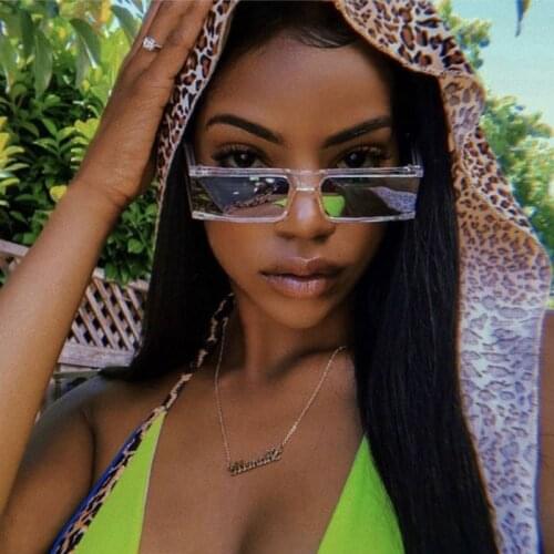 Vintage Rectangle Sunglasses Women Small Frame Mirror Sun Glasses Silver Black Lens Men One Piece Punk Eyeglasses Driver Goggles