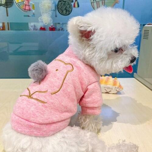 Warm Pet Clothes Round Neck Shirt Dog Plus Velvet Cat Small Puppy Pet Costume Teddy Two-legged Winter Outfit