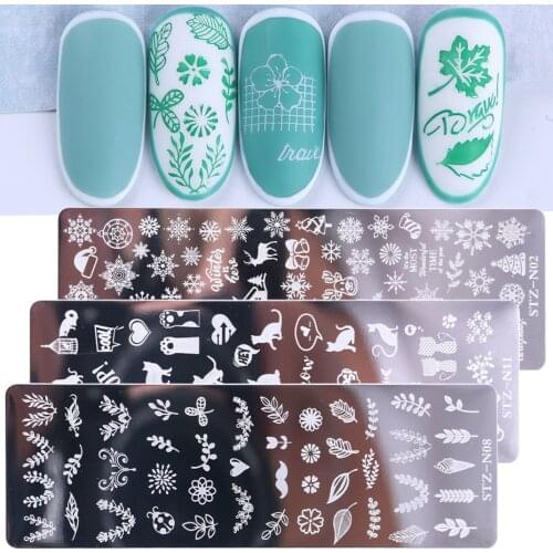 1pcs Nails Art Stamp Plates Leaf Flower Animals Stainless Steel Stencils Nail Printing Image Manicure Stamping Tools NLSTZN01-12