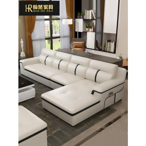 Living room corner L-type large and small house type functional Leather cowhide sofa combination