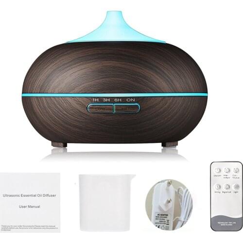 550ml Remote Control Ultrasonic Air Humidifier Aroma Essential Oil Diffuser with Wood Grain 7 Color Changing LED Lights