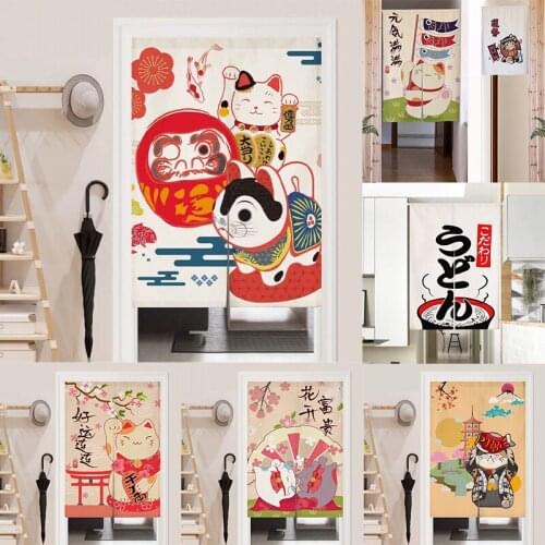 Japanese Lucky Cat Fabric Partition Curtain Half Panel Curtain Bedroom Kitchen Doorway Curtain Geomantic Curtain Home Decoration