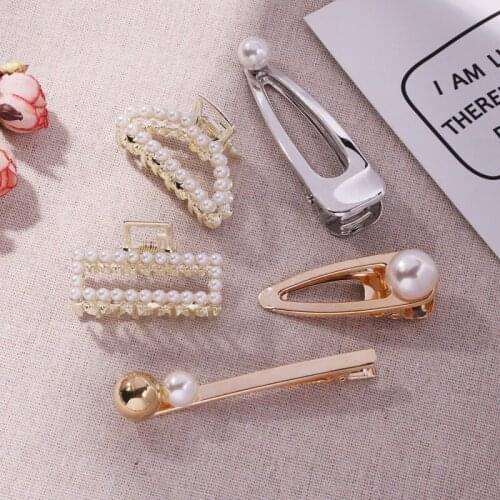 Lalynnlys 2019 New Simulated Pearls Hair Clips for Women Girls Gift Gold Color Metal Square Fan Shape Hair Pins Wholesale F01831