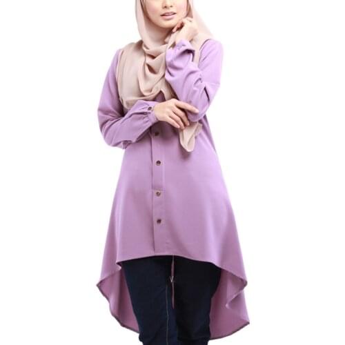 Women Muslim Long Sleeve Blouse Dress Buttons Asymmetric Solid Color Shirt Oversized Loose Islamic Tunic Tops Arab Abaya