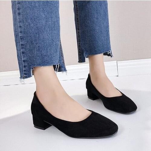 Women Pumps Fashion Square Toe Low Chunky Heel Slip On Casual Lady Office Summer Autumn Daily Shoes 3.5 cm