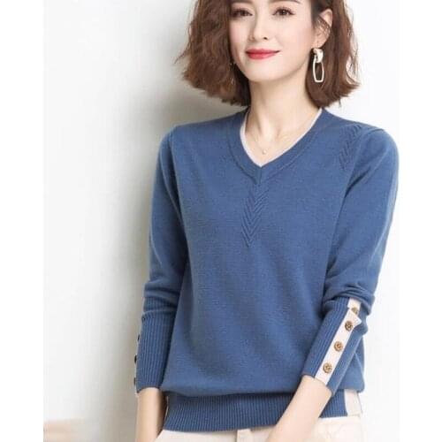 2021 Autumn Winter Sweater Knitted Pullover Women V-neck Plus Size Sweater Female Loose Long Sleeve Sweater Top Jumper X748