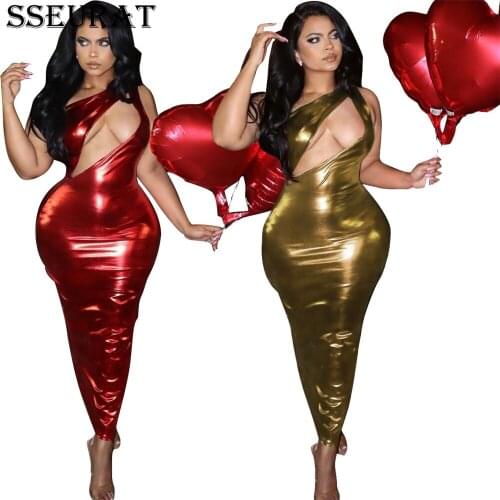 SSEURAT Sexy Solid Color Backless Bodycon Dresses for Women 2021 Party Club Outfits One -shoulder Maxi Dress