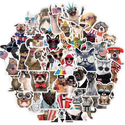 50pcs Cute Animal Kids Stickers Dog Alpaca Cat Mouse Cartoon Pet Waterproof Skateboard Laptop Suitcase Cool Graffiti Toy Sticker