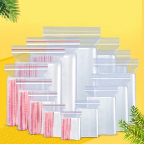 100 Pcs Wholesale Transparent Bag Food Storage Zip Lock Bags Thick Food Package Storage Bag Reclosable Plastic Dropship