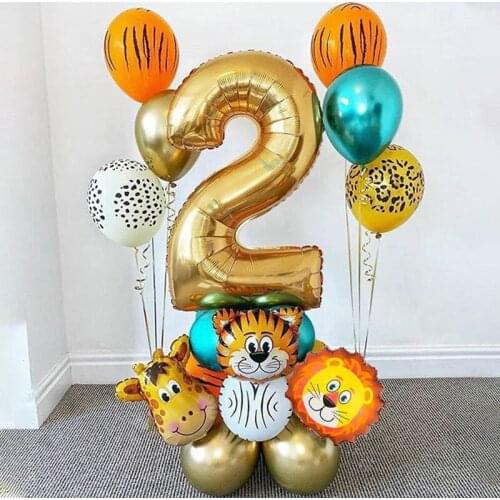 19pcs Jungle Animal Balloons Set Chrome Metal Latex Balloon 30inch Gold Number Globos Kids Birthday Party Baby Shower Decor