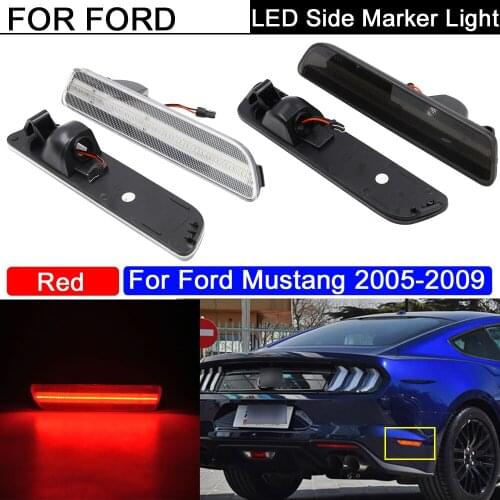 2PCS Clear/Smoked Lens Rear LED Side Fender Reflector Marker Lamp Red Parking Warning Light For Ford Mustang 2005-2009