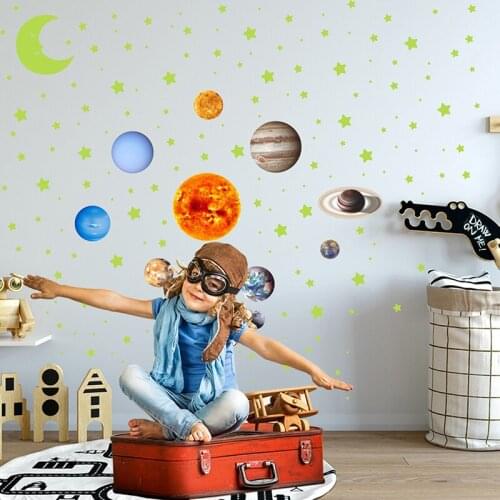 525PCS Luminous Nine Planets Wall Sticker Bedroom Living room Fluorescence Star Moon Decorative Stickers