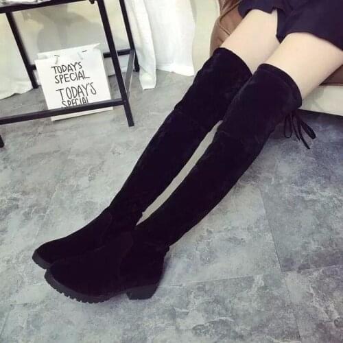 Black boots cos shoes lacing boots female platform thick heel plus size boots high-leg boots female E11-32