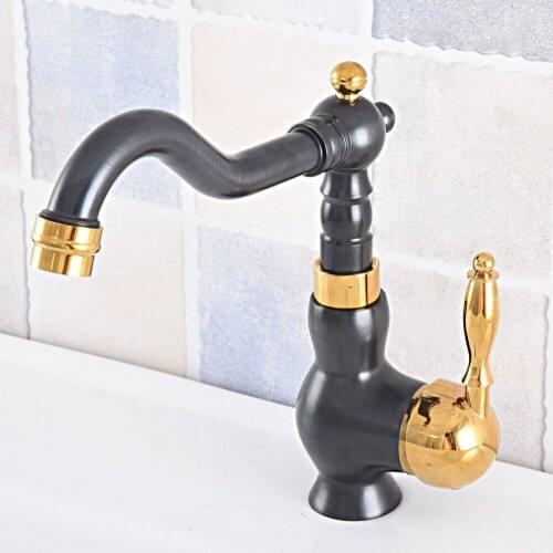 Black Gold Brass Bathroom Kitchen Basin Faucet Single Handle Hole Hot Cold Water Mixer Taps Wash Basin Deck Mounted Nsf791