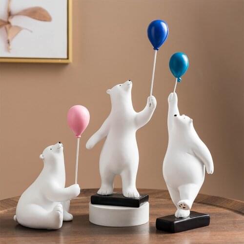 Modern Living Room Decoration Polar Bear Balloon Figurine Resin statue Embellishments Ornaments Animal Figures Decor Crafts