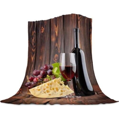 Red Wine Cheese Wood Board Wine Glass Coral Fleece Blanket Cover Bed Flannel Sofa Blanket Small Blanket for Kids Home Textile