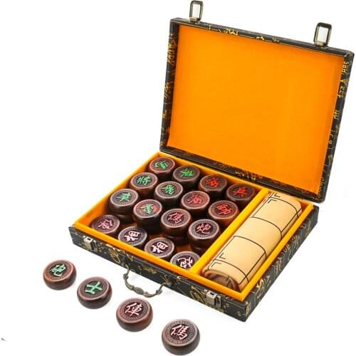 Wooden Chinese Chess Set Luxury Large Board Game Xiangqi with PU Checkerboard Rosewood Chess Pieces Family Game Adult Kids Gifts