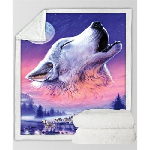 Plstar Cosmos Moon Wolf Fleece Blanket 3D print Sherpa Blanket on Bed Home Textiles Dreamlike style-1