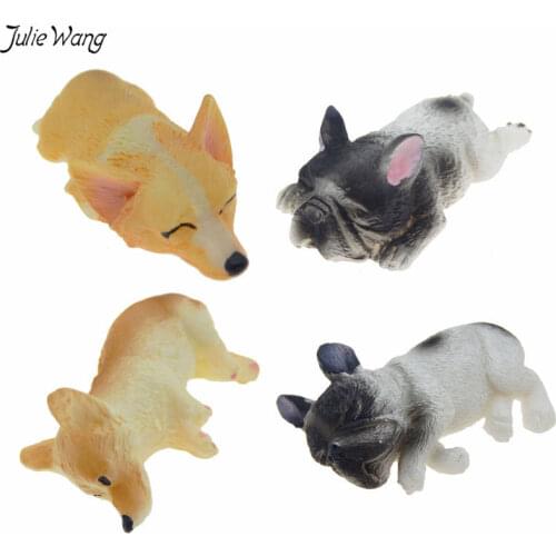 Julie Wang 4pcs/lot Imitation dog resin flatback pendant Puppy Animal Charms For Jewelry Making keychain DIY Home Ornament Decor